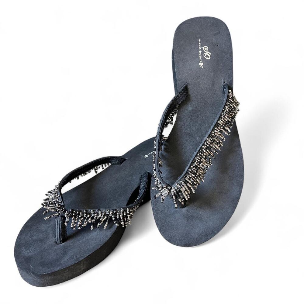 Beaded Platform Flip Flops